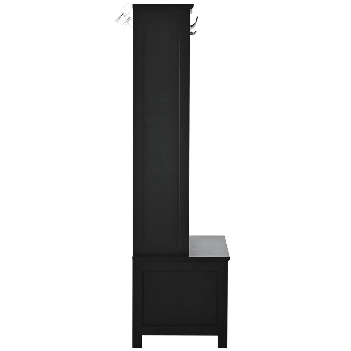 Black Wooden Hall Tree with Bench and Shoe Storage D348132