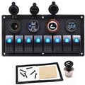 8 Gang Green LED Aluminum Marine Switch Panel with USB Charger and Voltmeter, Pack of 2 G6776