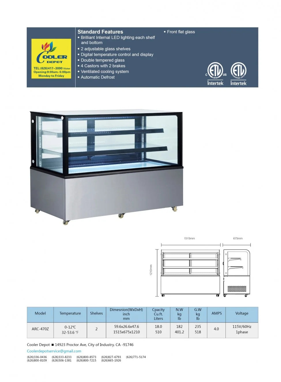 60 ins Bakery Refrigerator Case V733237