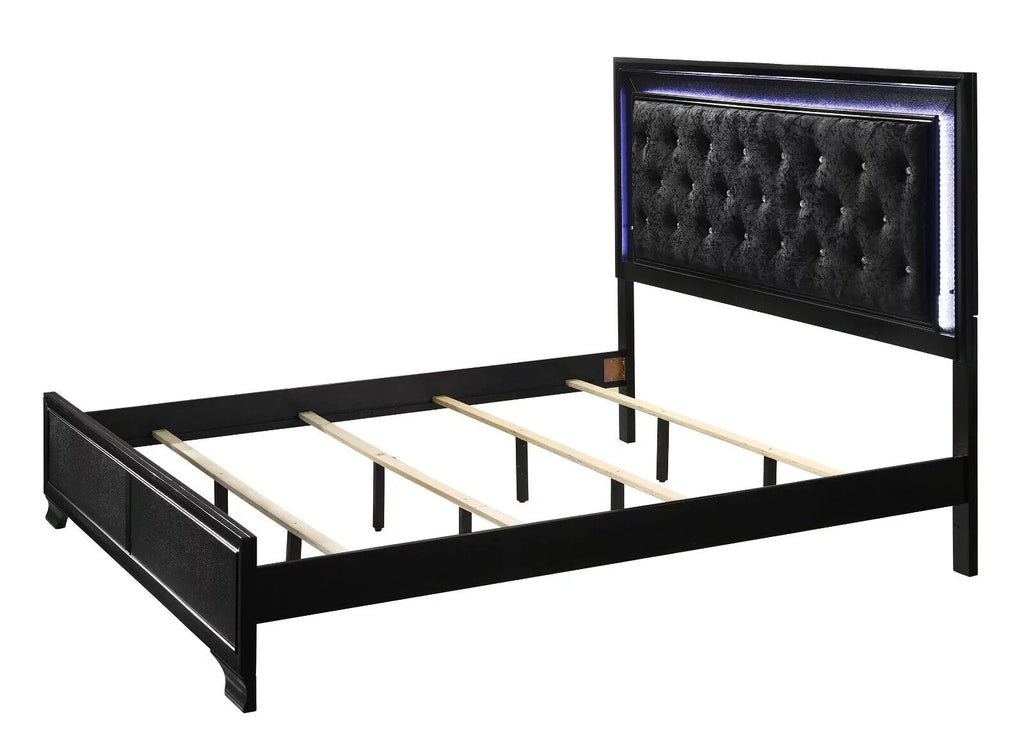 King Size Upholstery LED Bed Dresser Mirror Nightstand Set J74270