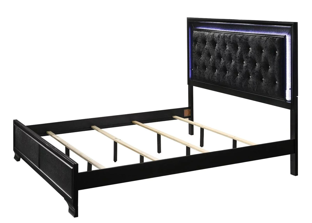 King Size Upholstery LED Bed Dresser Mirror Nightstand Set J74270