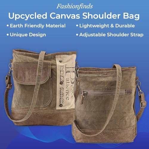 Upcycled Canvas Shoulder Bag with Adjustable Strap and Zip Closure B8904