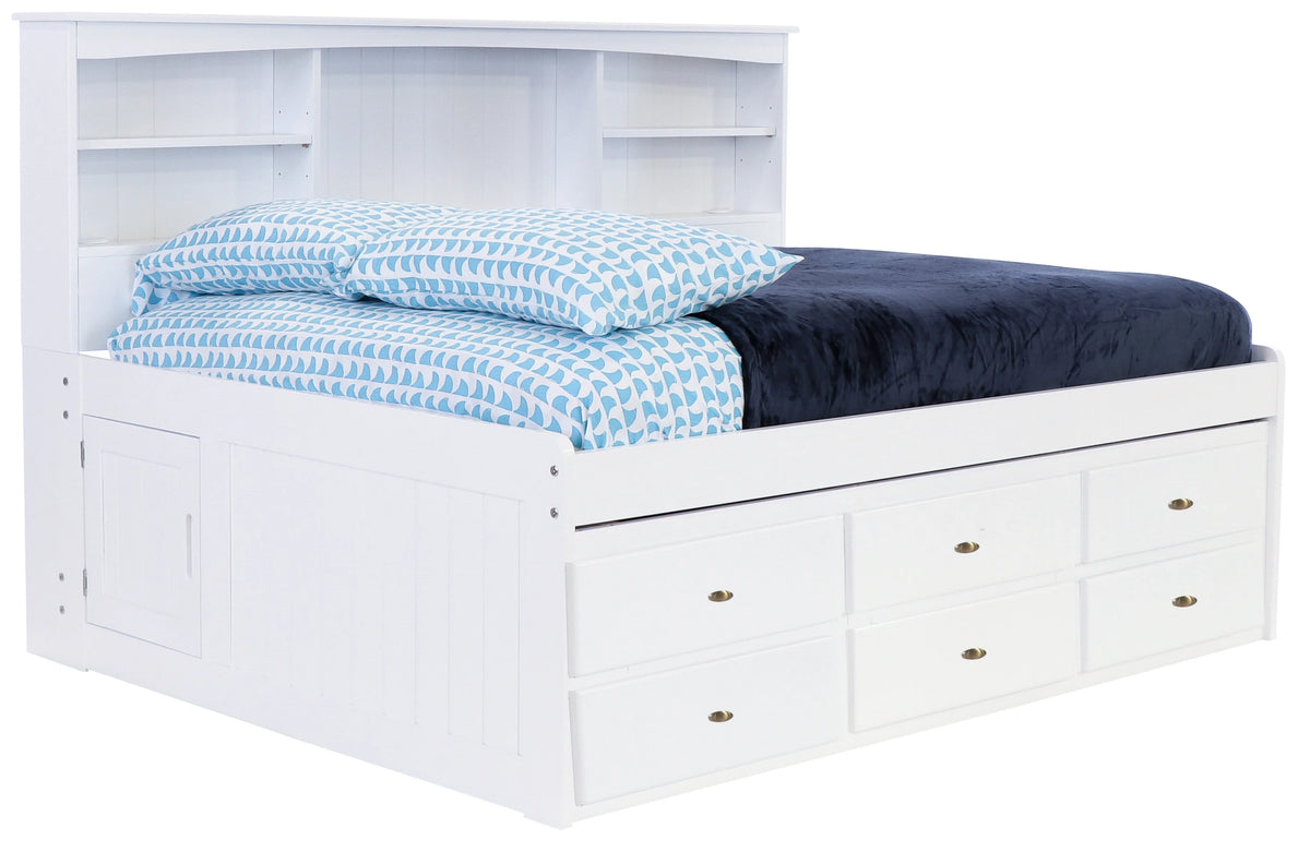 Solid Pine Full Bookcase Daybed with 3 Drawers and Twin Trundle in Casual White G223