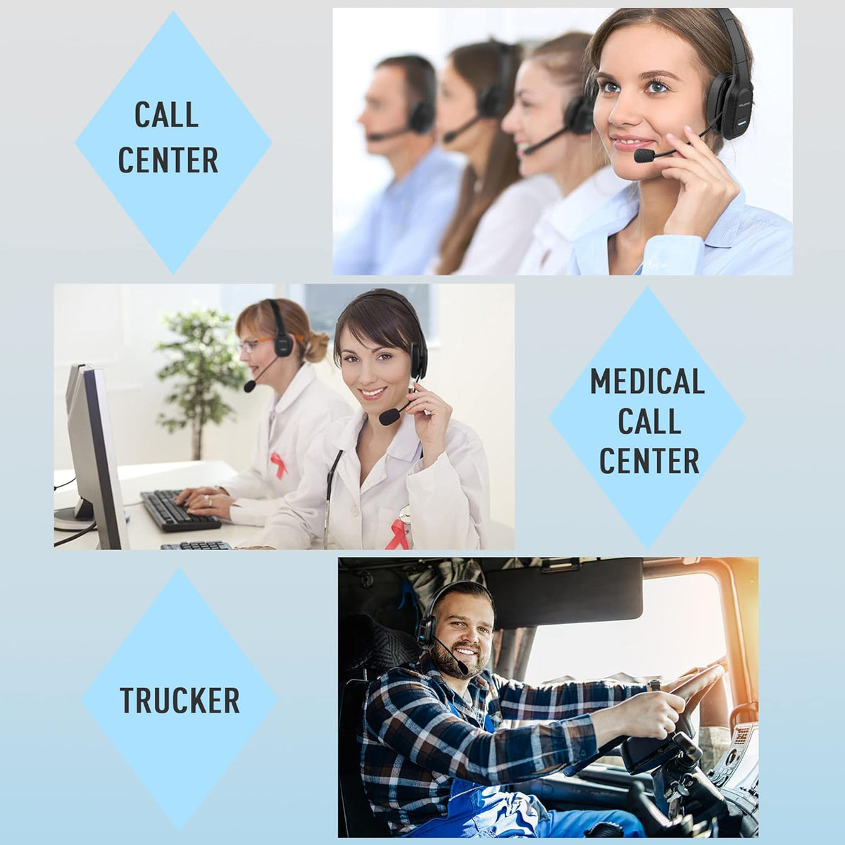 Wireless Headset with Microphone - Noise Canceling Headphones with Mic - On-Ear Earphones with USB Dongle - 32H Talk Time M7359