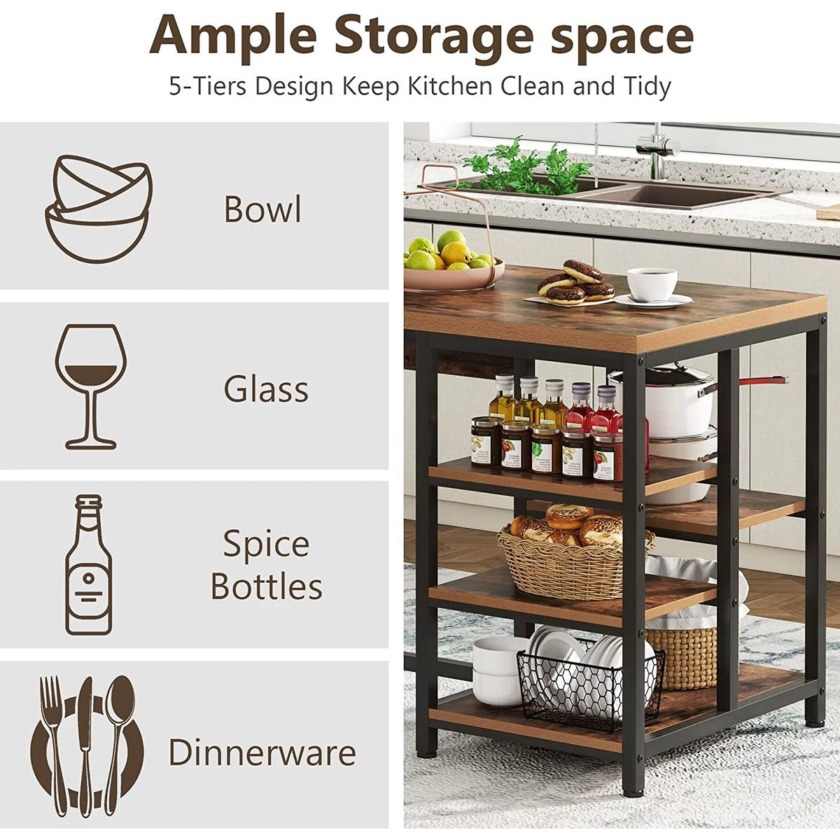 Kitchen Island with Storage Shelves P52696