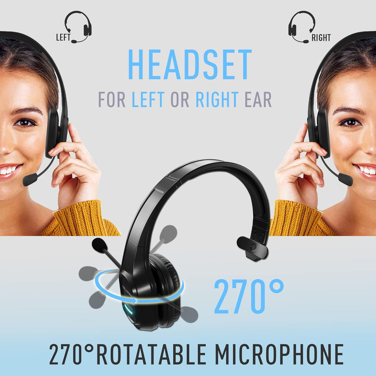 Wireless Headset with Microphone - Noise Canceling Headphones with Mic - On-Ear Earphones with USB Dongle - 32H Talk Time M7359