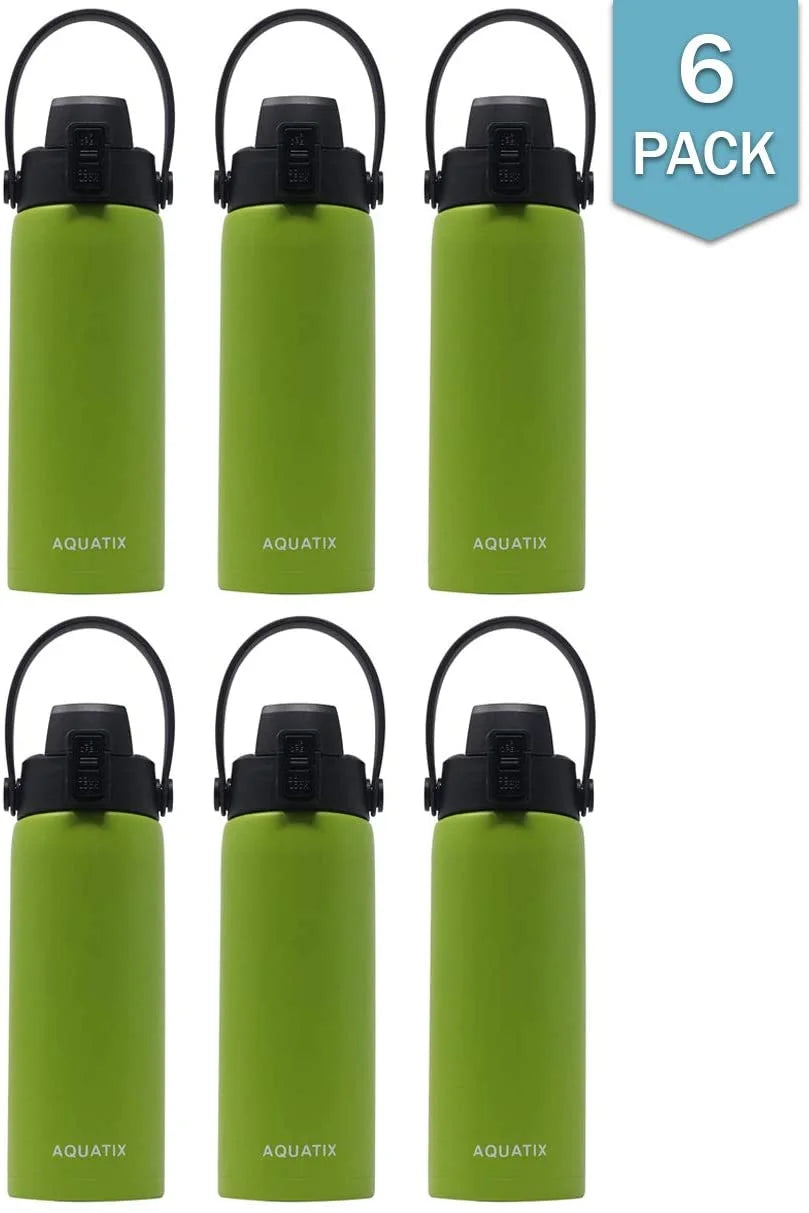 6-Pack Lime Green 21 Ounce Stainless Steel Double Wall Insulated Sports Water Bottle M8778