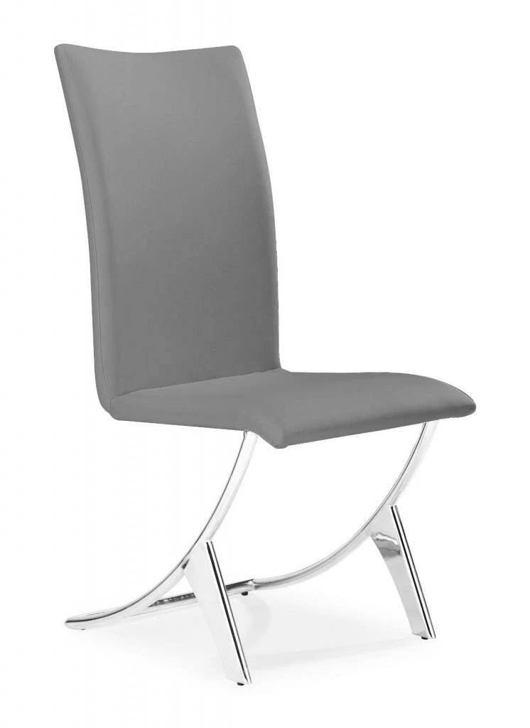 Gray Leatherette Chrome Steel Dining Chair Set of Two M601
