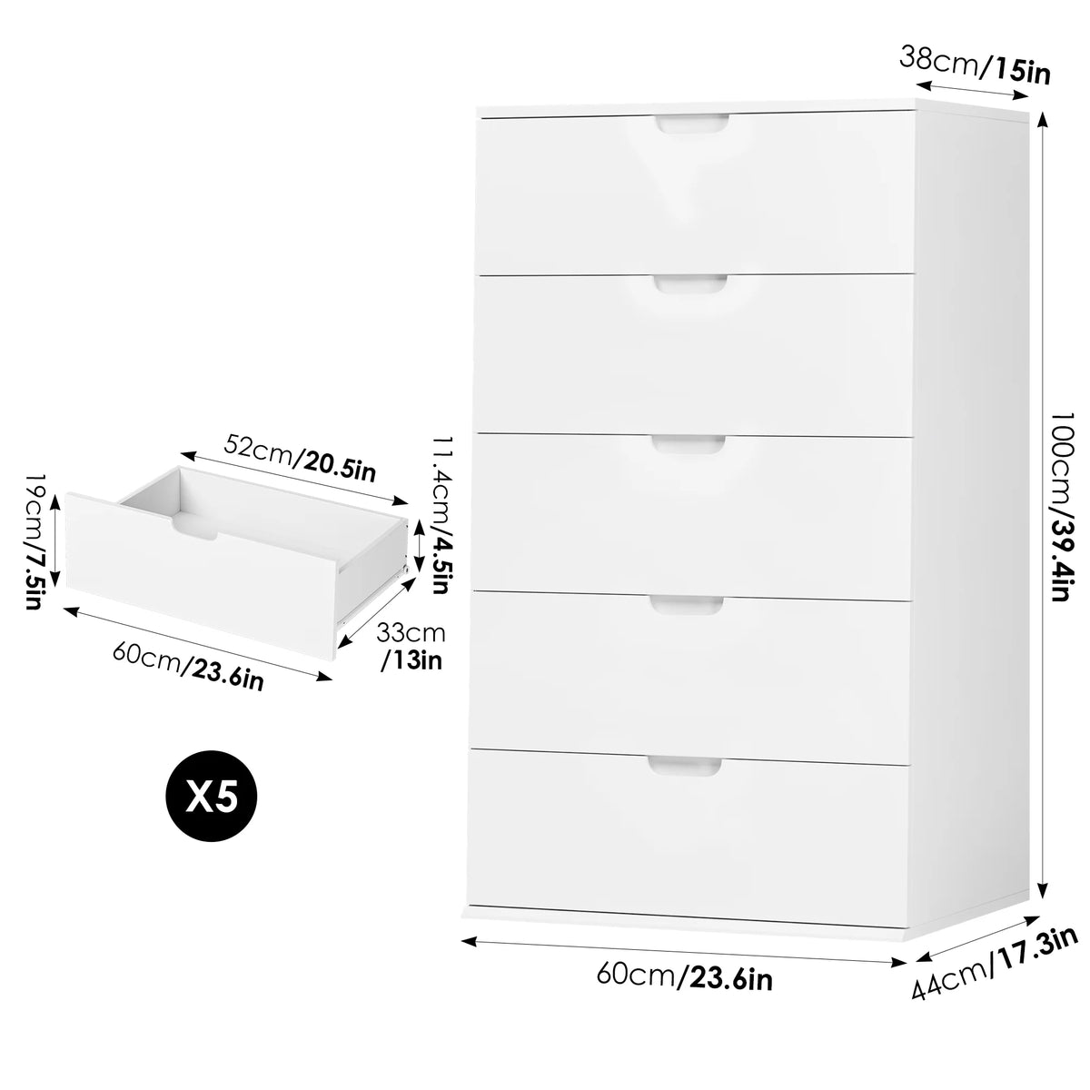 White 5 Drawer Dresser C23046