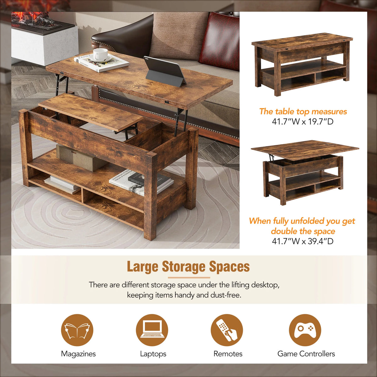 Lift Top Coffee Table with 3 Shelves S614430