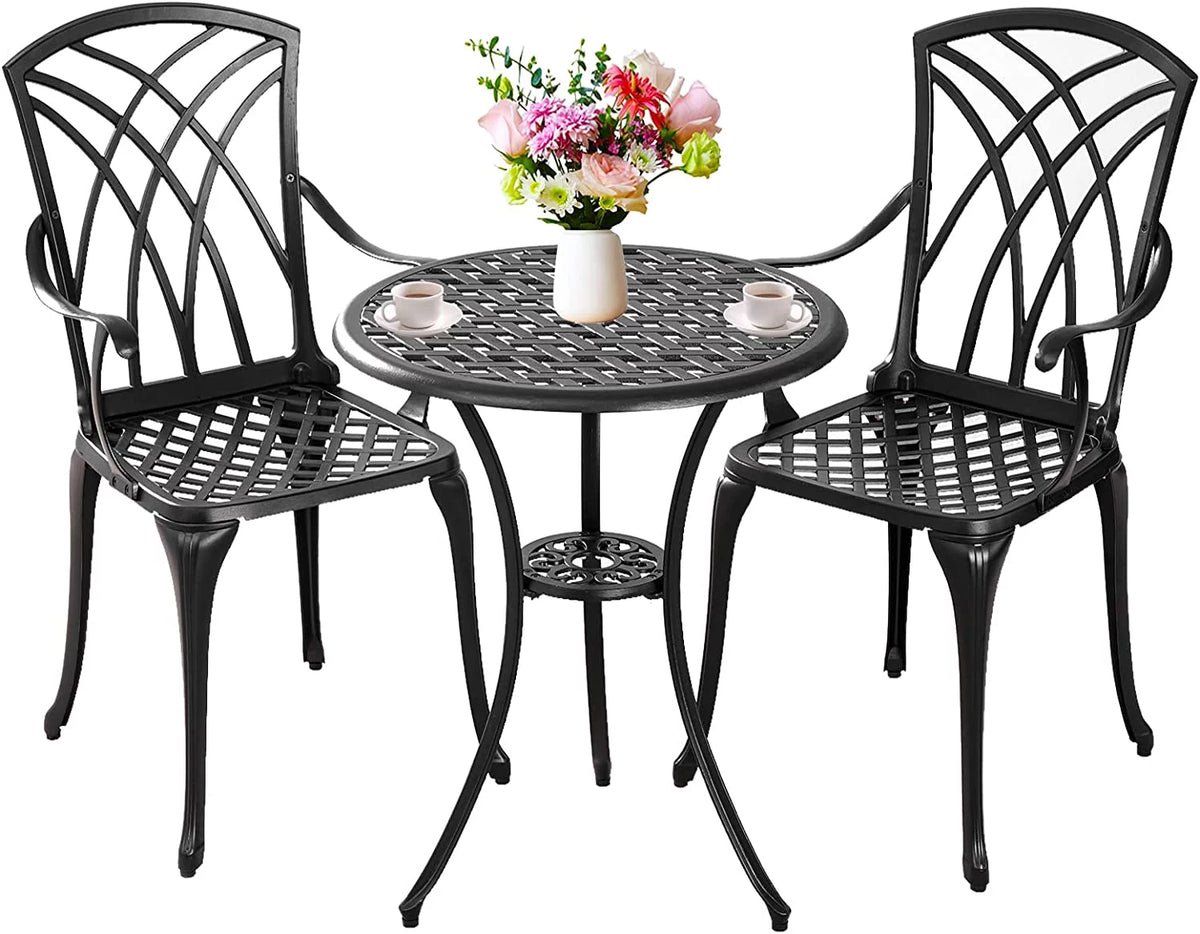 3 Piece Cast Aluminum Patio Bistro Set with Umbrella Hole J732