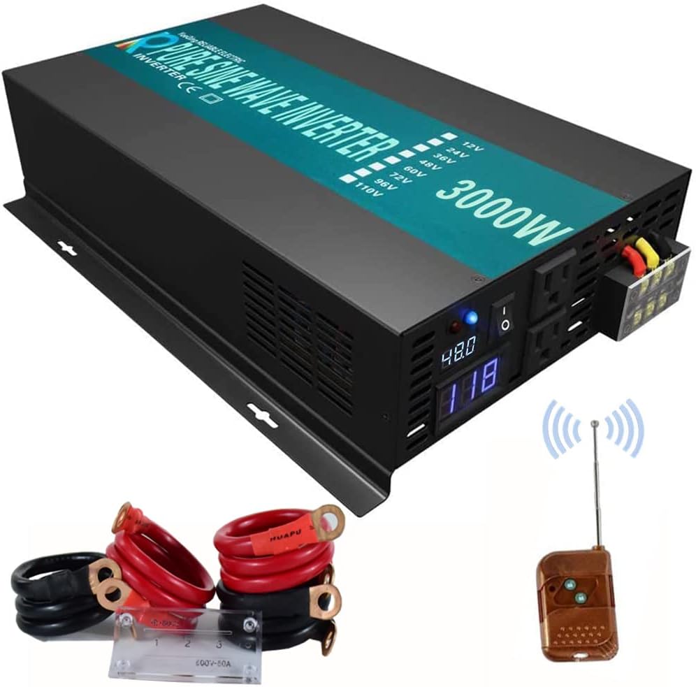 3000W 48V 120V Pure Sine Wave Power Inverter with 2 AC Outlets M9955
