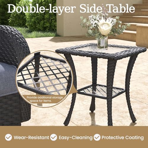 5 Pieces Wicker Patio Furniture Set with High Back Swivel Rocker Chairs F746
