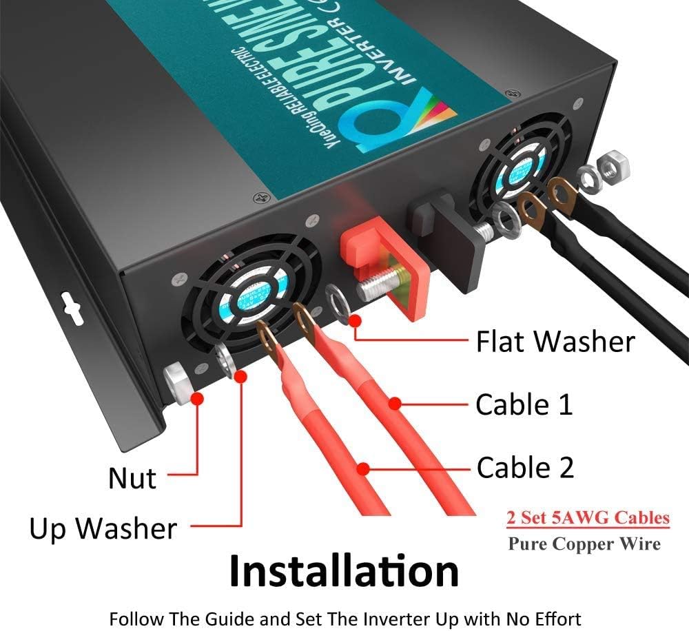 3000W 48V 120V Pure Sine Wave Power Inverter with 2 AC Outlets M9955