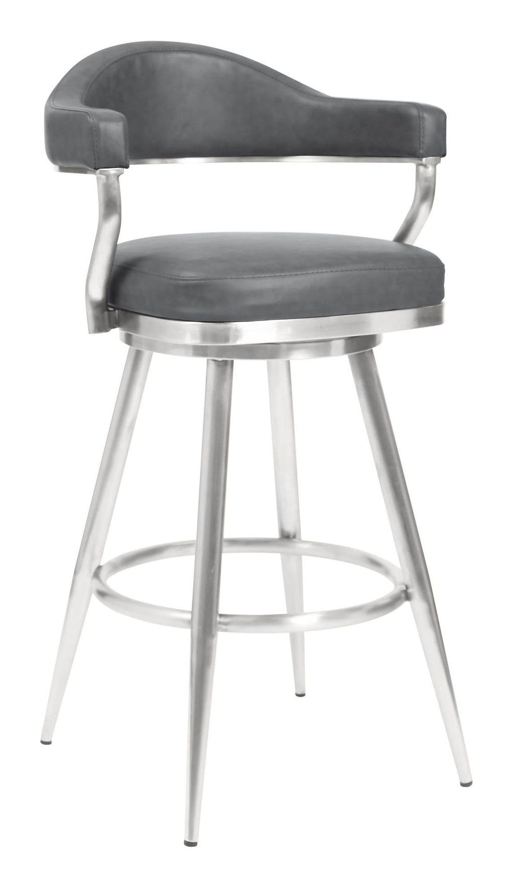 26 inch Counter Height Barstool in Brushed Stainless Steel and Vintage Grey Faux Leather S69230