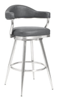 26 inch Counter Height Barstool in Brushed Stainless Steel and Vintage Grey Faux Leather S69230