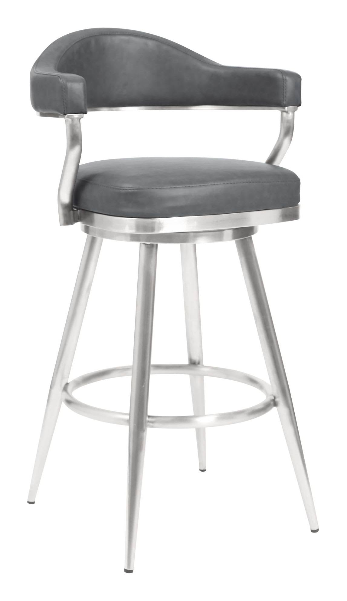 26 inch Counter Height Barstool in Brushed Stainless Steel and Vintage Grey Faux Leather S69230