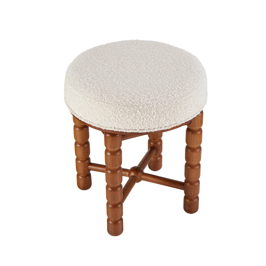 White Upholstered Boucle Vanity Stool with Wood Legs M808