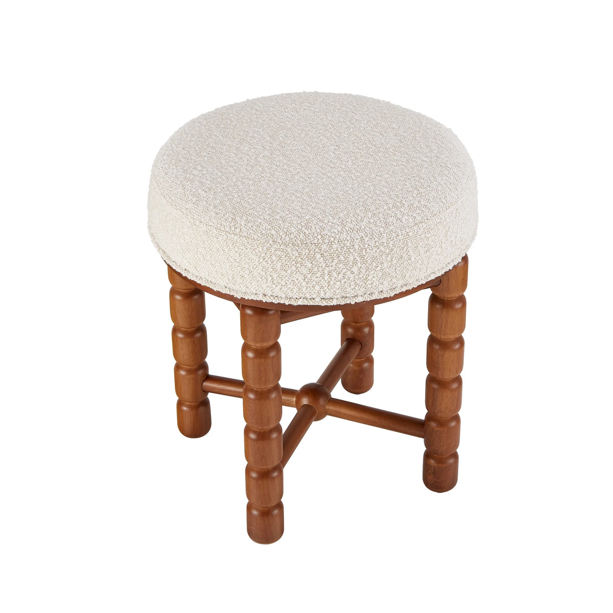 White Upholstered Boucle Vanity Stool with Wood Legs M808