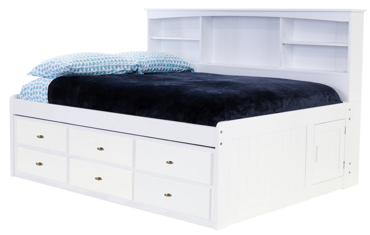 Solid Pine Full Bookcase Daybed with 3 Drawers and Twin Trundle in Casual White G223