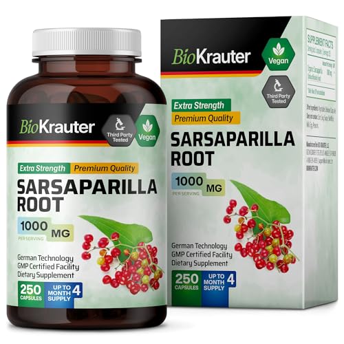Organic Sarsaparilla Root Capsules 1000mg 250 Veggie Caps A96788