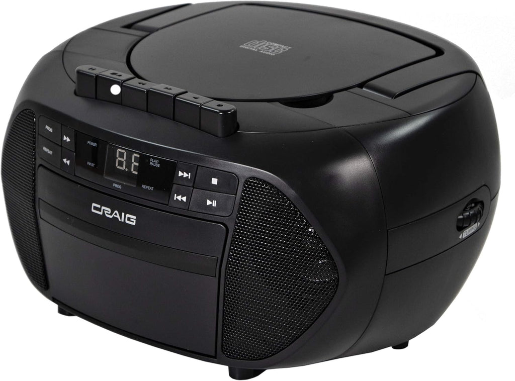 Portable Top-Loading CD Boombox with AM/FM Stereo Radio and Cassette Player/Recorder in Black, Pack of 2 M482377