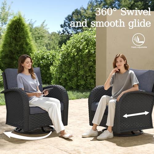 5 Pieces Wicker Patio Furniture Set with High Back Swivel Rocker Chairs F746