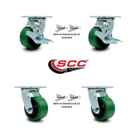 4 inch Green Poly on Steel Caster Set with Roller Bearings Q732026