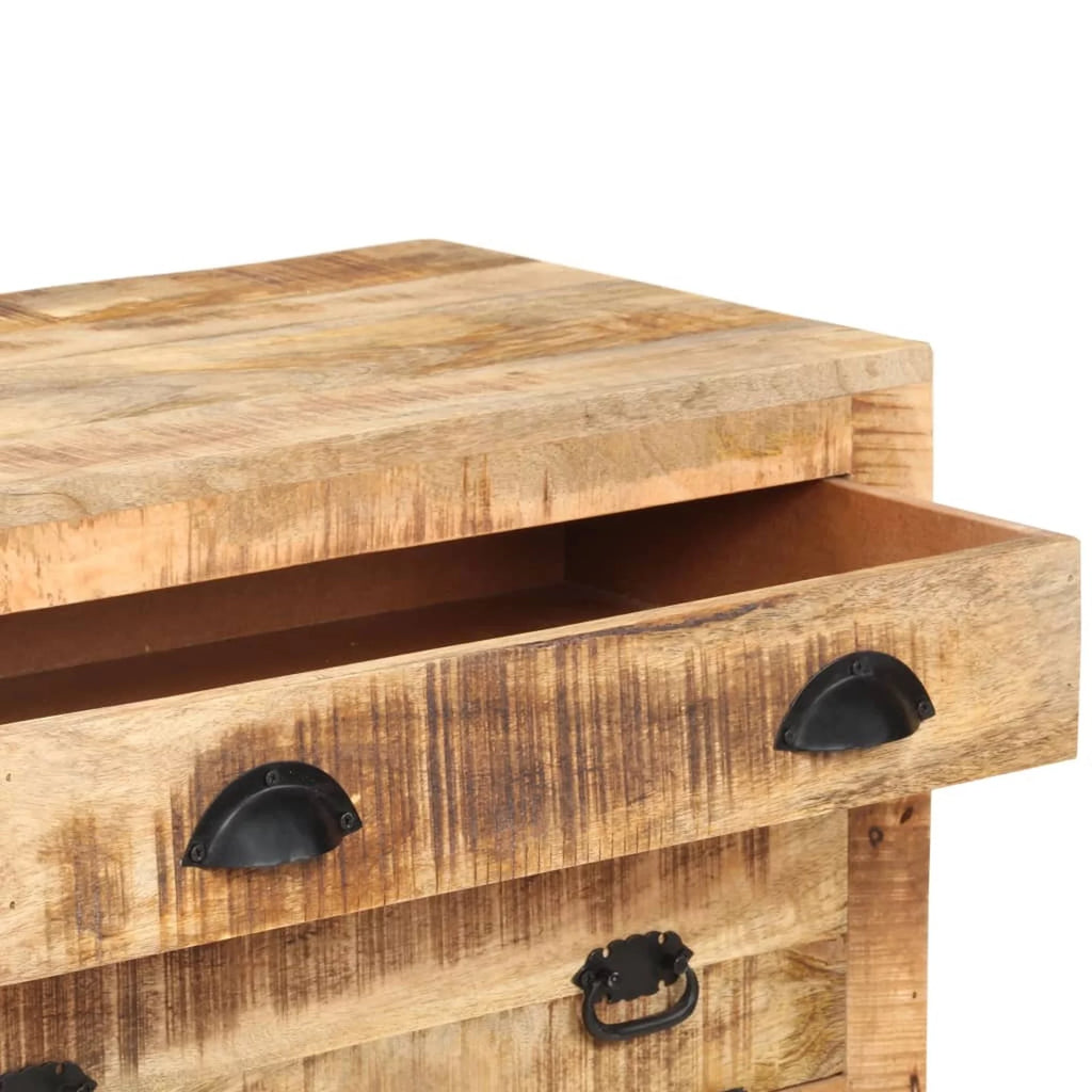 Mango Wood Side Table with Storage Drawers and Wheels X1378