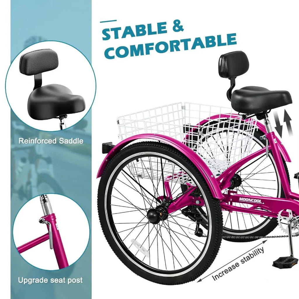 24/26 inch 3 Wheel 7 Speed Tricycle with Shopping Basket O10481