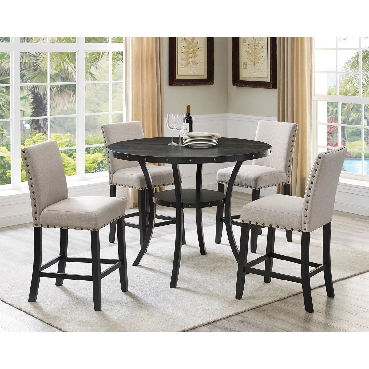 Espresso Tan Wood Counter Dining Set with Chairs H466605