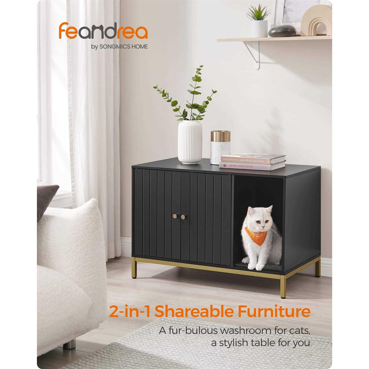 Modern Cat Litter Box Enclosure with Scratching Mat T2244