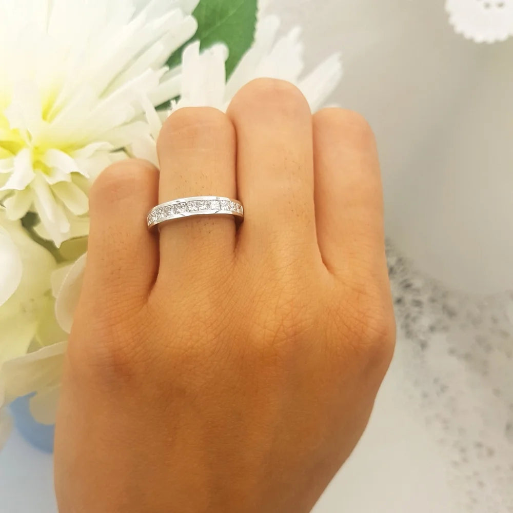14k White Gold Princess Diamond Ring Band C450
