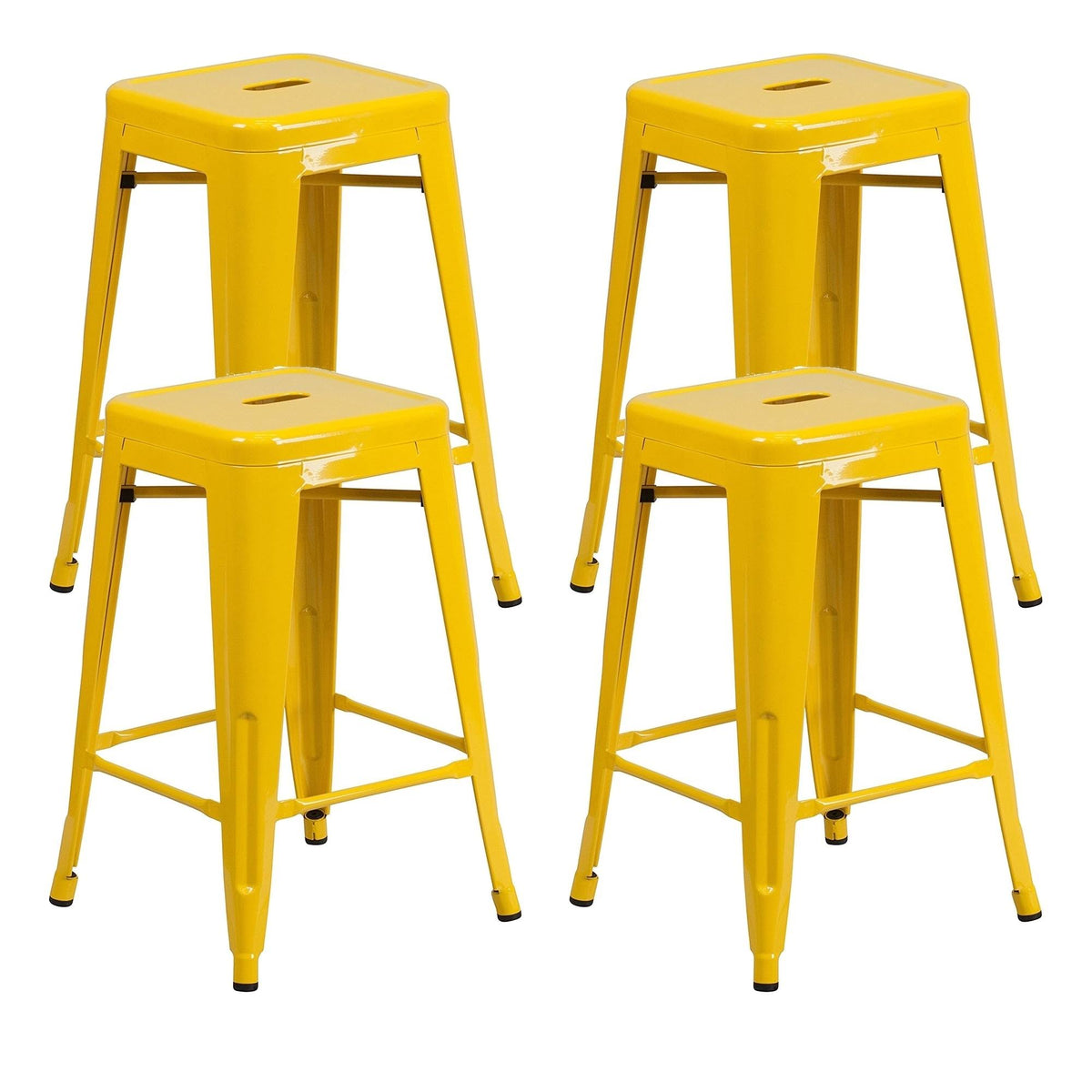 Yellow Backless Metal Barstool Set of 4 K4909