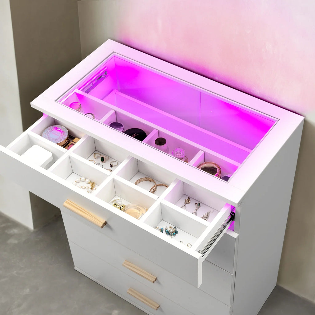 Black 5 Drawer Dresser with Tempered Glass Top E27131
