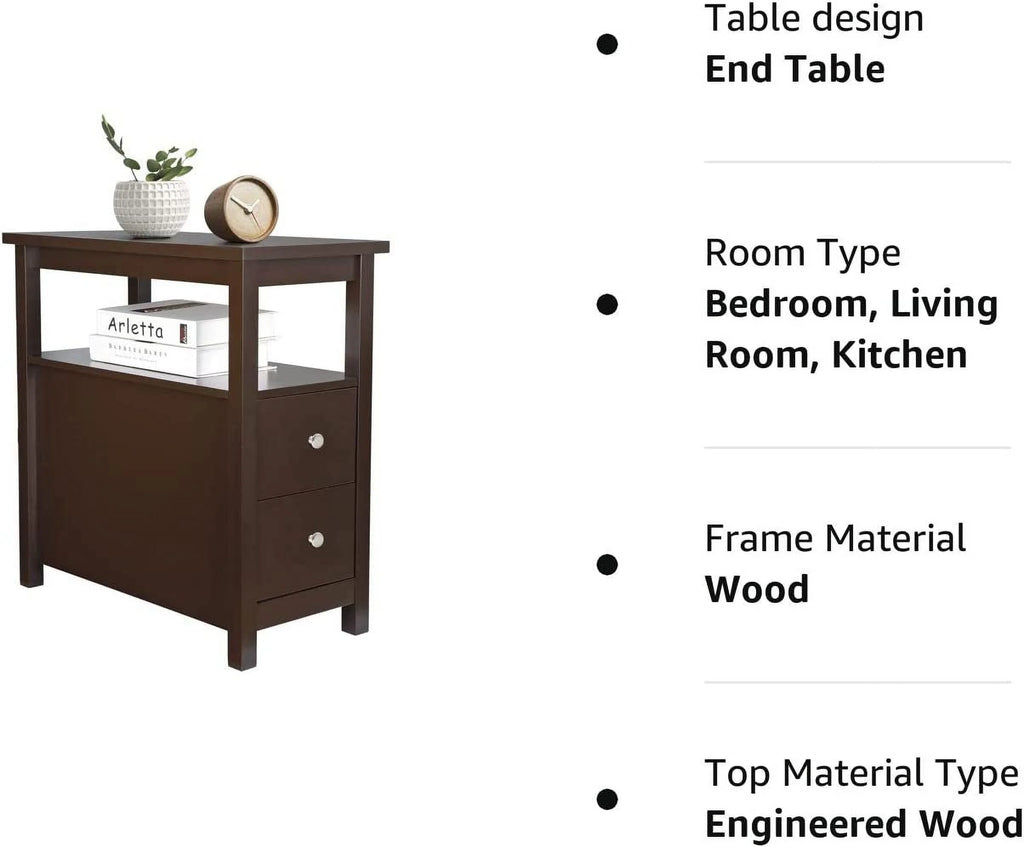 Set of 2 Wood Side Table with Shelf and Drawers D8176
