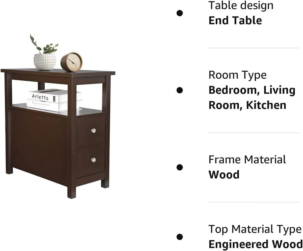 Set of 2 Wood Side Table with Shelf and Drawers D8176