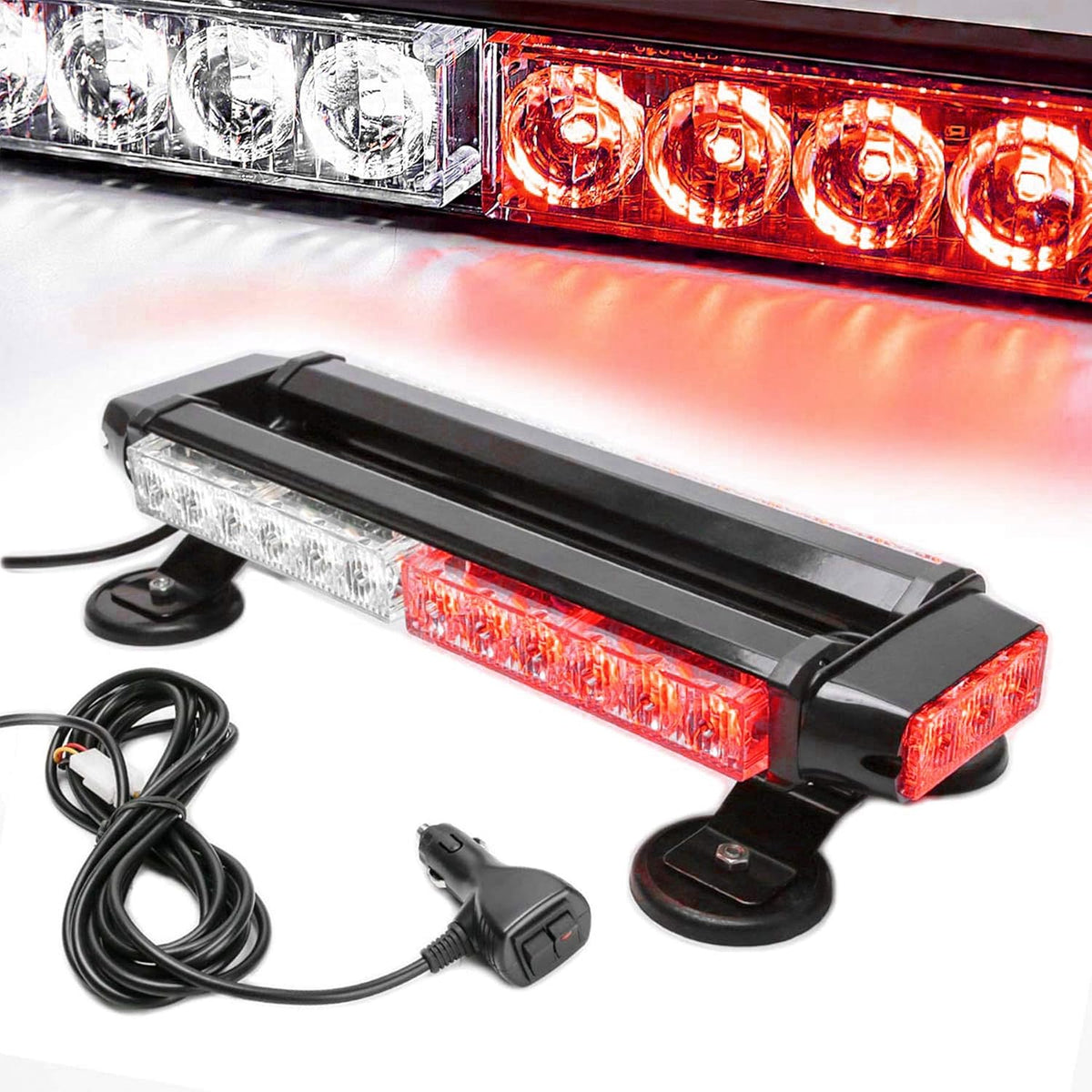 Amber 30 LEDs Safety Strobe Light Bar with Magnetic Base, Yellow, 12-24V/30W, Pack of 2 X918