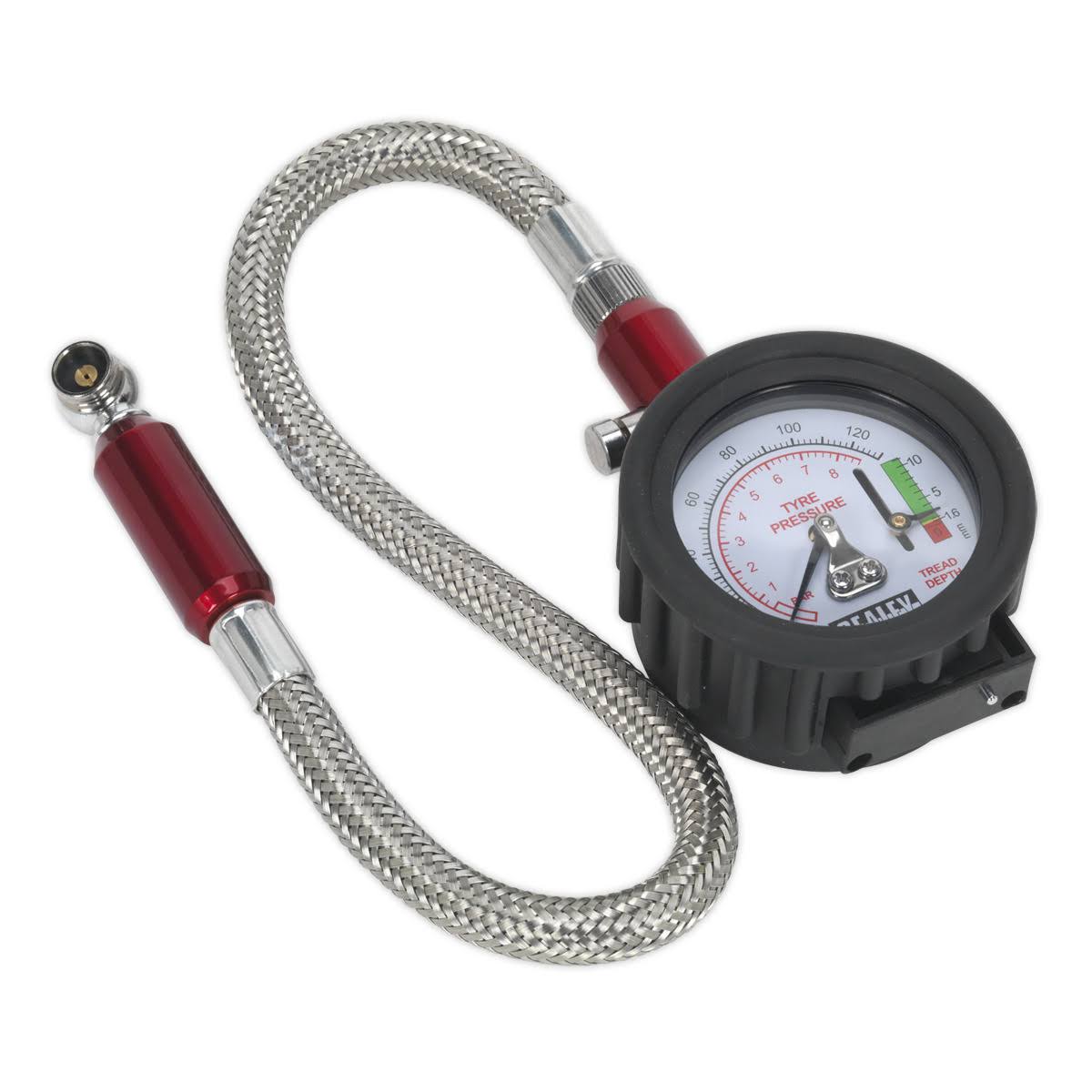 Tyre Pressure Gauge with Tyre Tread Depth Gauge Flexible Hose 0-8bar C549201