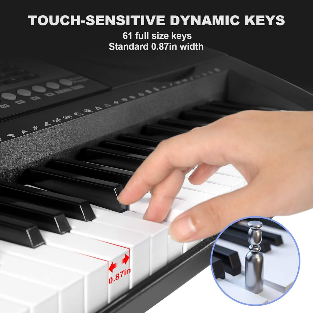 61 Key Portable Electric Keyboard Piano with Stand, Stool, Headphones, Microphone, LCD Screen D6026