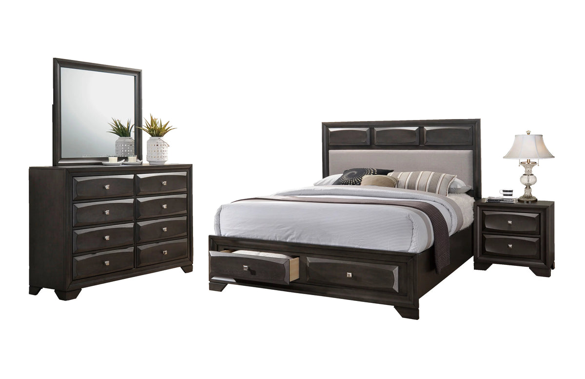 Queen Size 4pc Bedroom Furniture Set with Dresser Mirror Nightstand O27800
