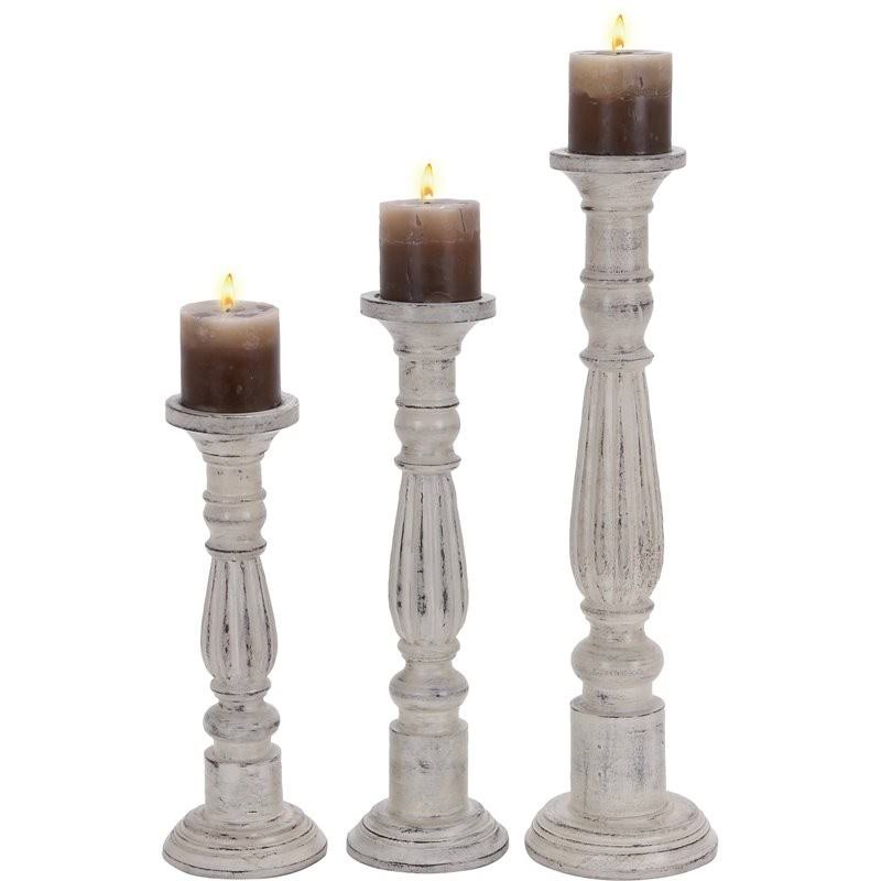 White Mango Wood Candle Holder (Set of 3) V37326
