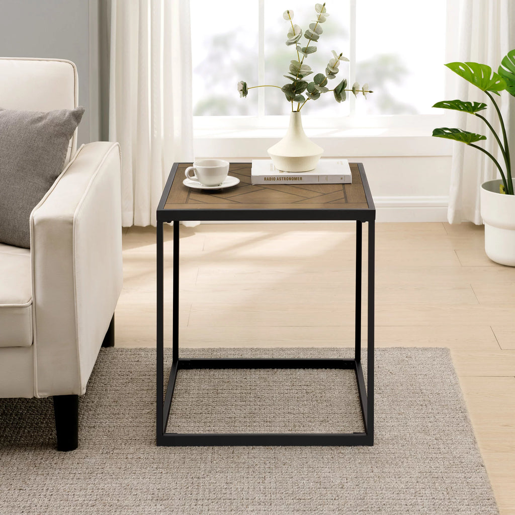 20" Parquet-Top Metal Square Side Table A40455