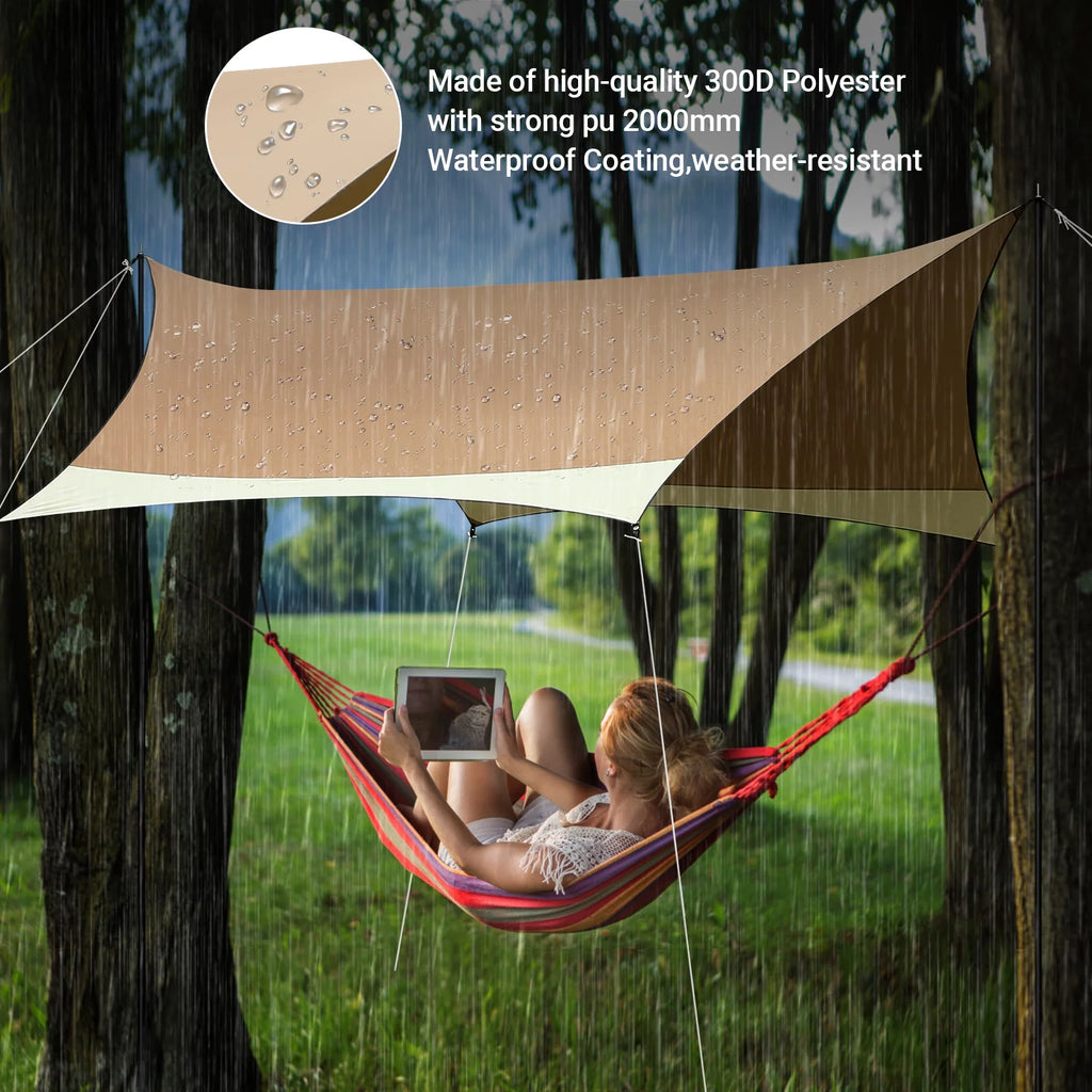 12 x 14ft Waterproof UPF 50+ Camping Tent Tarp with 2 Poles X470580
