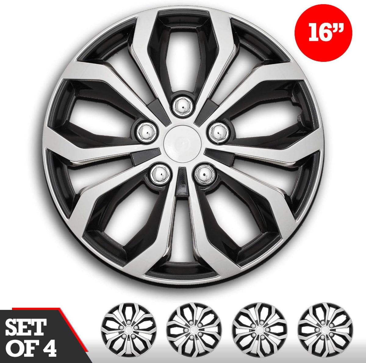 Black and Silver 16-Inch Wheel Hub Cover Set of 4 K5581