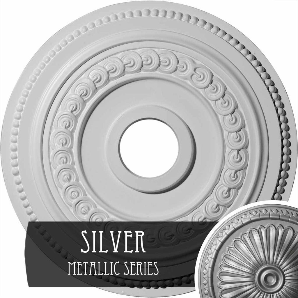 18 inch x 3 3/8 inch x 7/8 inch Hand-Painted Silver Oldham Ceiling Medallion C4139