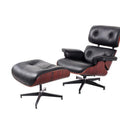 Black Tufted Leather Swivel Lounge Chair with Ottoman Y262397