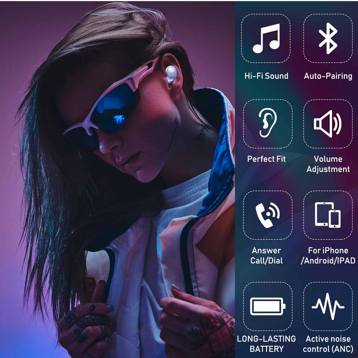 Purple True Wireless Earbuds with Active Noise Cancelling I430