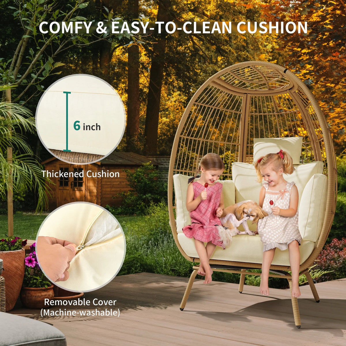 Oversized Beige Wicker Egg Chair D6862