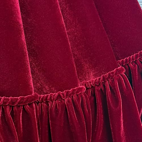 60-Inch Ruffled Velvet Christmas Tree Skirt with Lace-Up Tie Closure, Burgundy J884